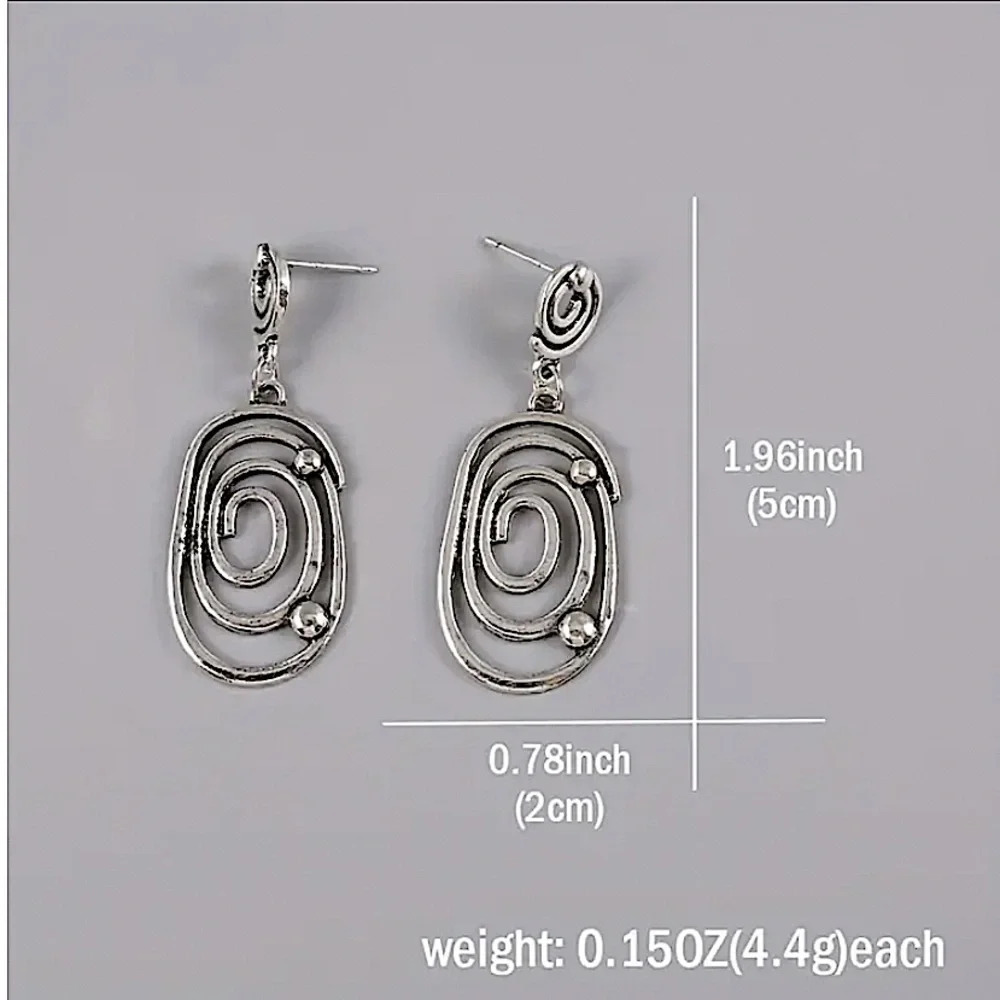Silver Swirl Boho Earrings Geometric Irregular Dangle - Picture 4 of 4